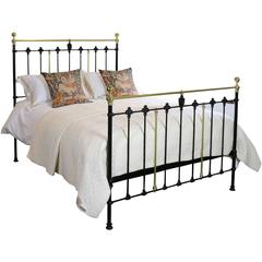 Antique Wide Brass and Iron Bed in Black