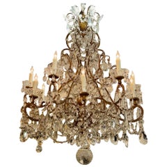 19th Century Italian Giltwood and Beaded Crystal Chandelier