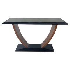 Mesa consola francesa Art Déco de nogal negro y cristal, Francia, años 30