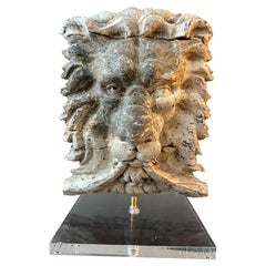 19th-Century Carved Pine Lion’s Head Architectural Fragment, Mounted on Lucite