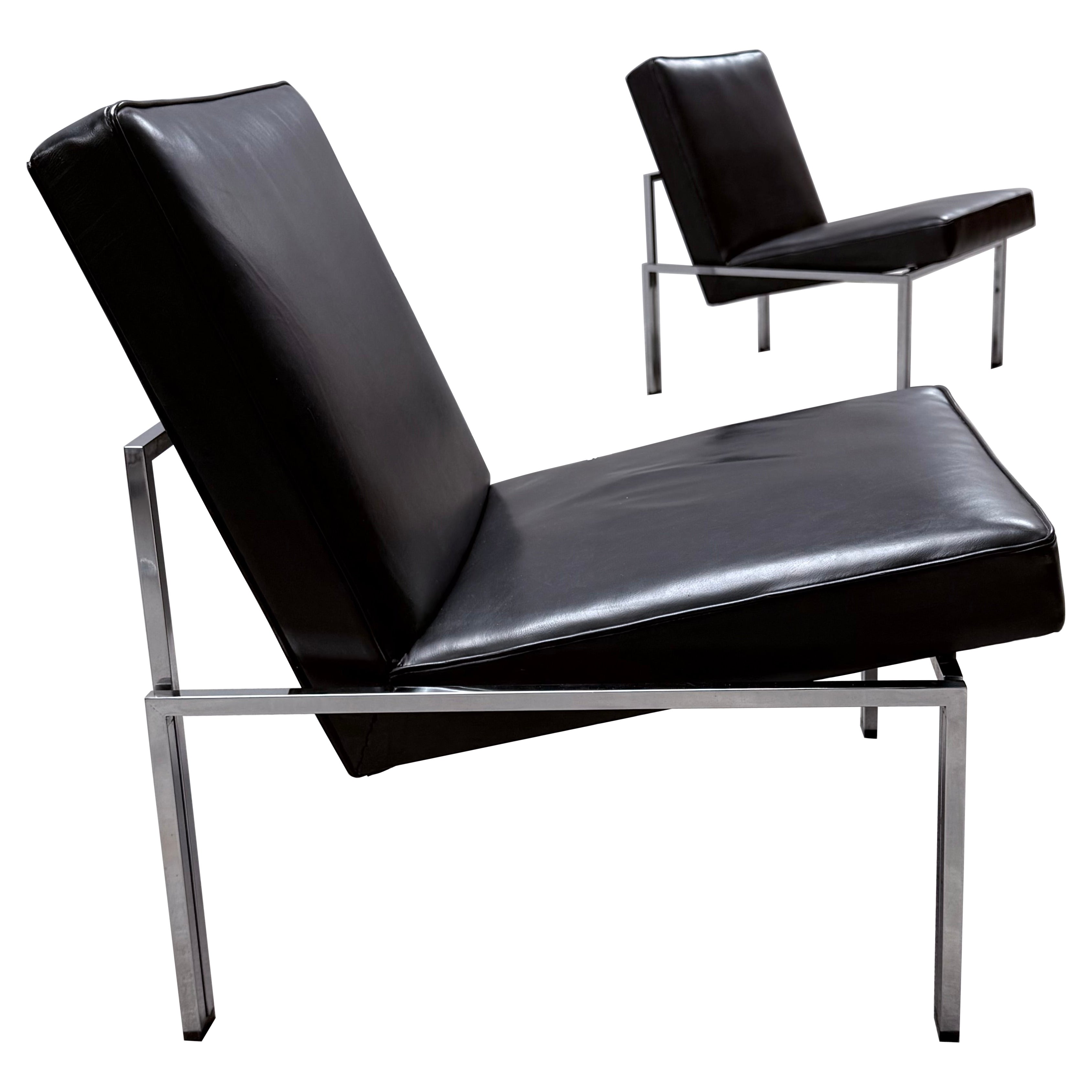 2er Set Bauhaus Sessel Leder schwarz Stahlrohr Chrom, Deutschland Años 60