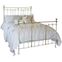 Antique Wide Brass and Iron Bedstead in Cream
