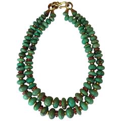 Chrysoprase and 18-Karat Gold Double Strand Necklace