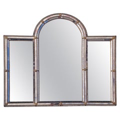 Large Hollywood Regency Venetian Triptych Wall Mirror with floral bronze accent