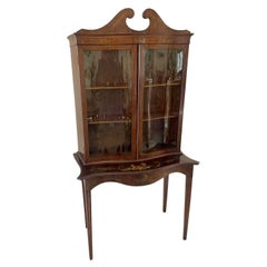 Antique Quality Mahogany Display Cabinet with Original Painted Decoration