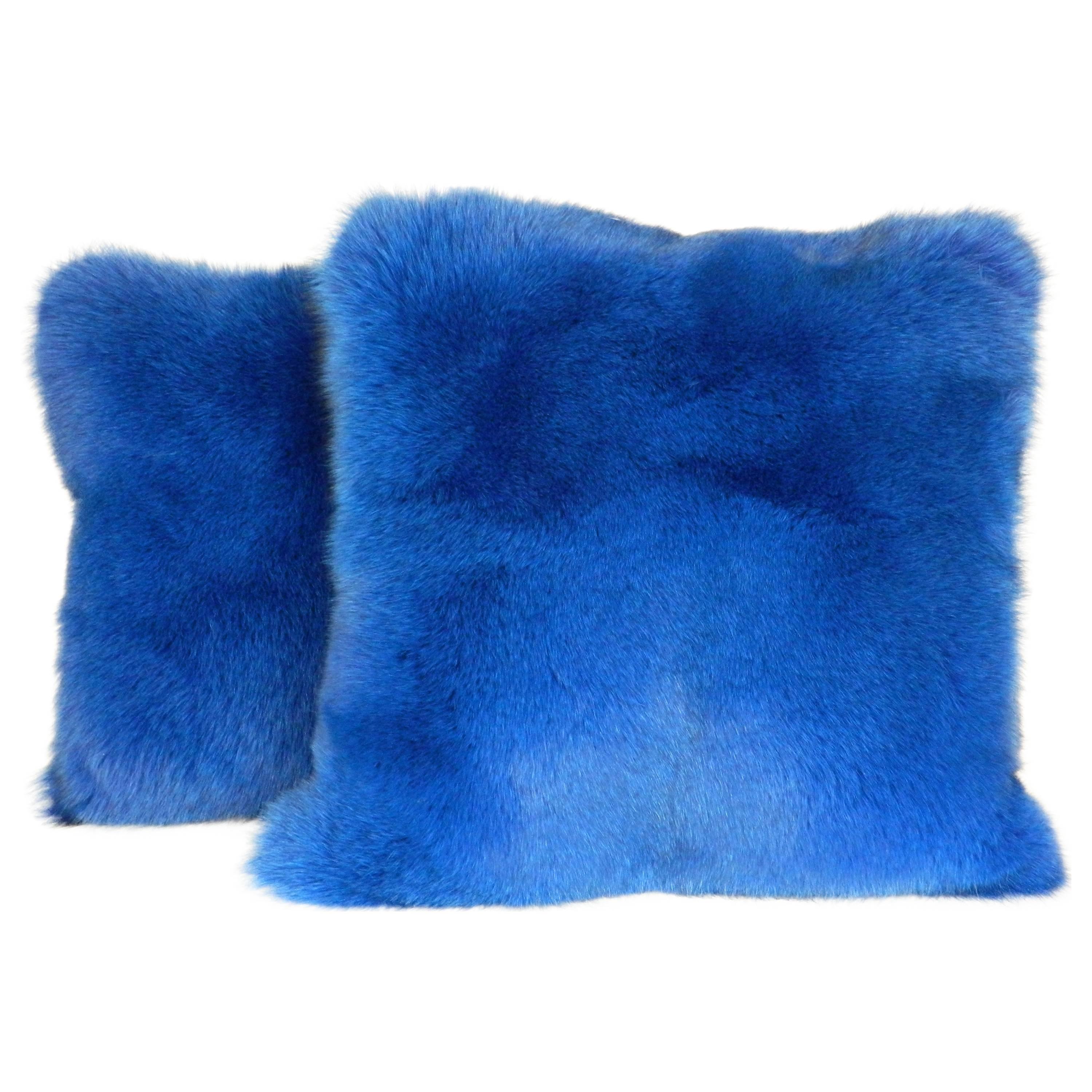  Exquisite Blue Fox Pillow with Italian Cashmere  For Sale