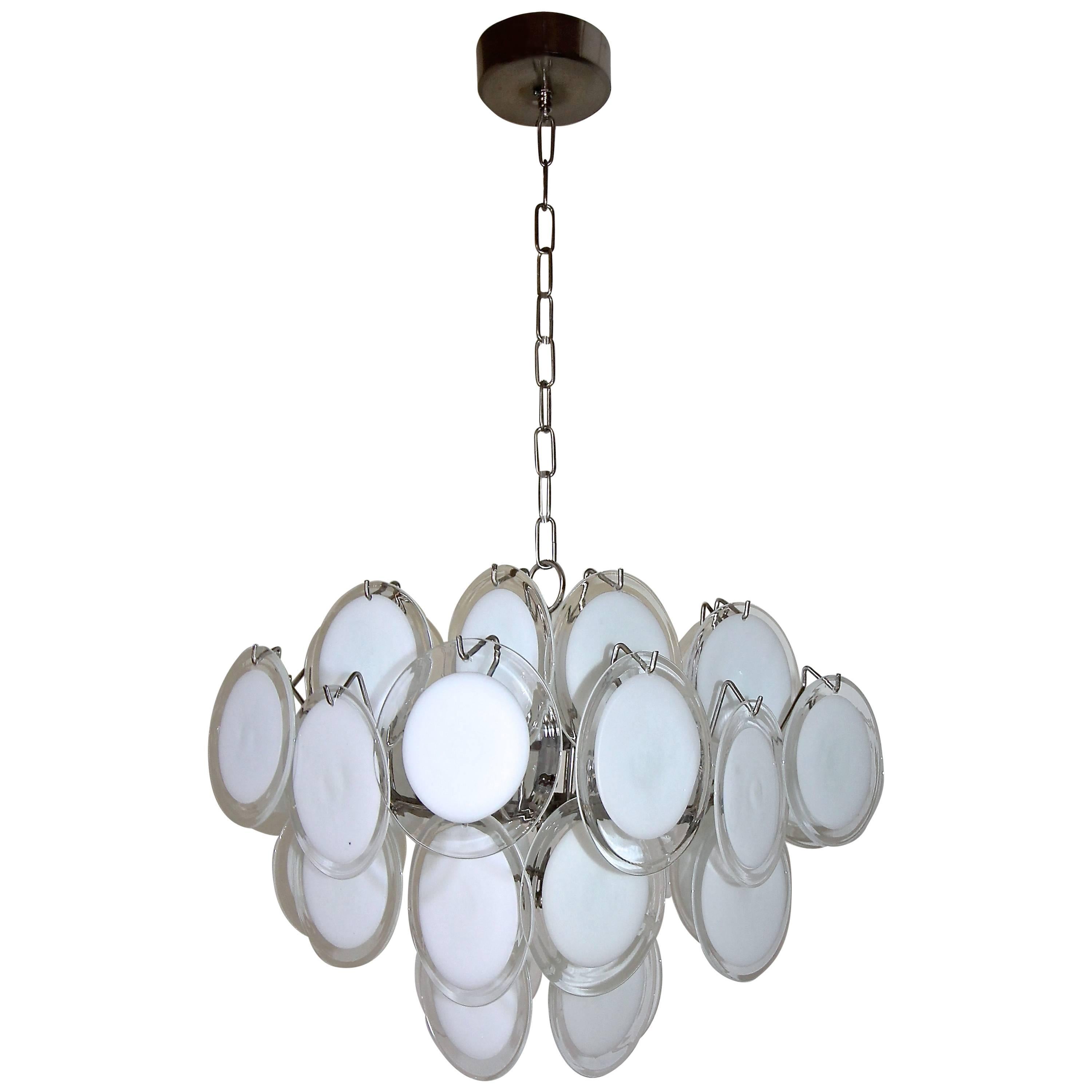 Vistosi Murano Clear and White Disc Chandelier