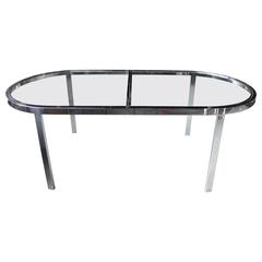 Milo Baughman Chrome and Glass Dining Table with Two Leaves