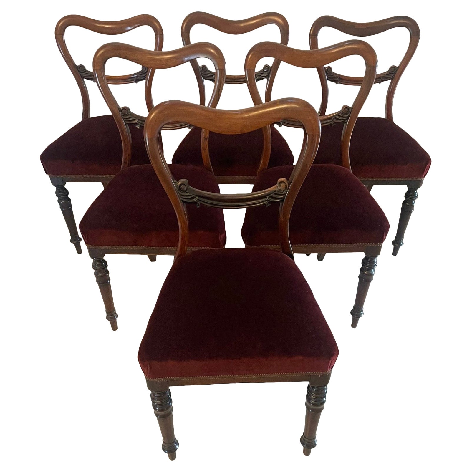 Juego de calidad de seis sillas de comedor antiguas victorianas de palisandro