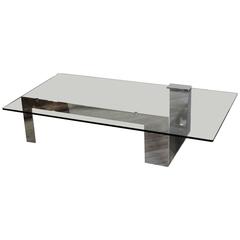 Mid-Century Italian Design Asymmetrical Chrome and Glass Cocktail Table