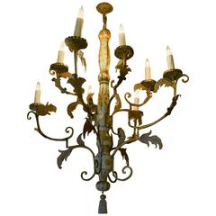 Italian Baroque Wood and Iron Chandelier, circa 17th Century