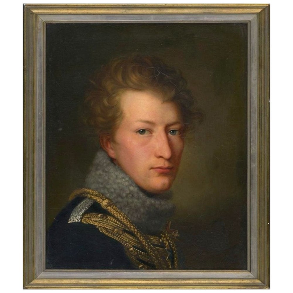 19th Century Military Oil Painting of Prussian Hussar by August Von Der Embde