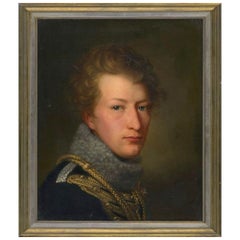 19th Century Military Oil Painting of Prussian Hussar by August Von Der Embde