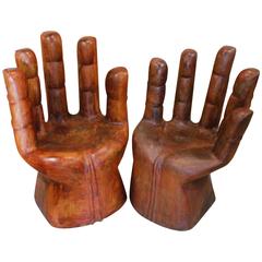 Hand Chairs Pair Vintage of Fingers Wood Childs Childrens Seats Droite et gauche