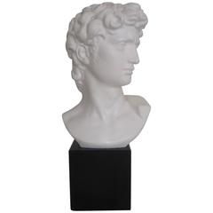 Vintage Classic Roman Bust Sculpture on Black Marble Base, Italy