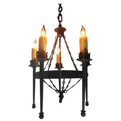 Vintage Renaissance Style Five-Arm Cast Iron Chandelier, circa 1920s