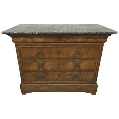 19th Century French Louis Phillipe Burled Walnut Commode with Marble Top