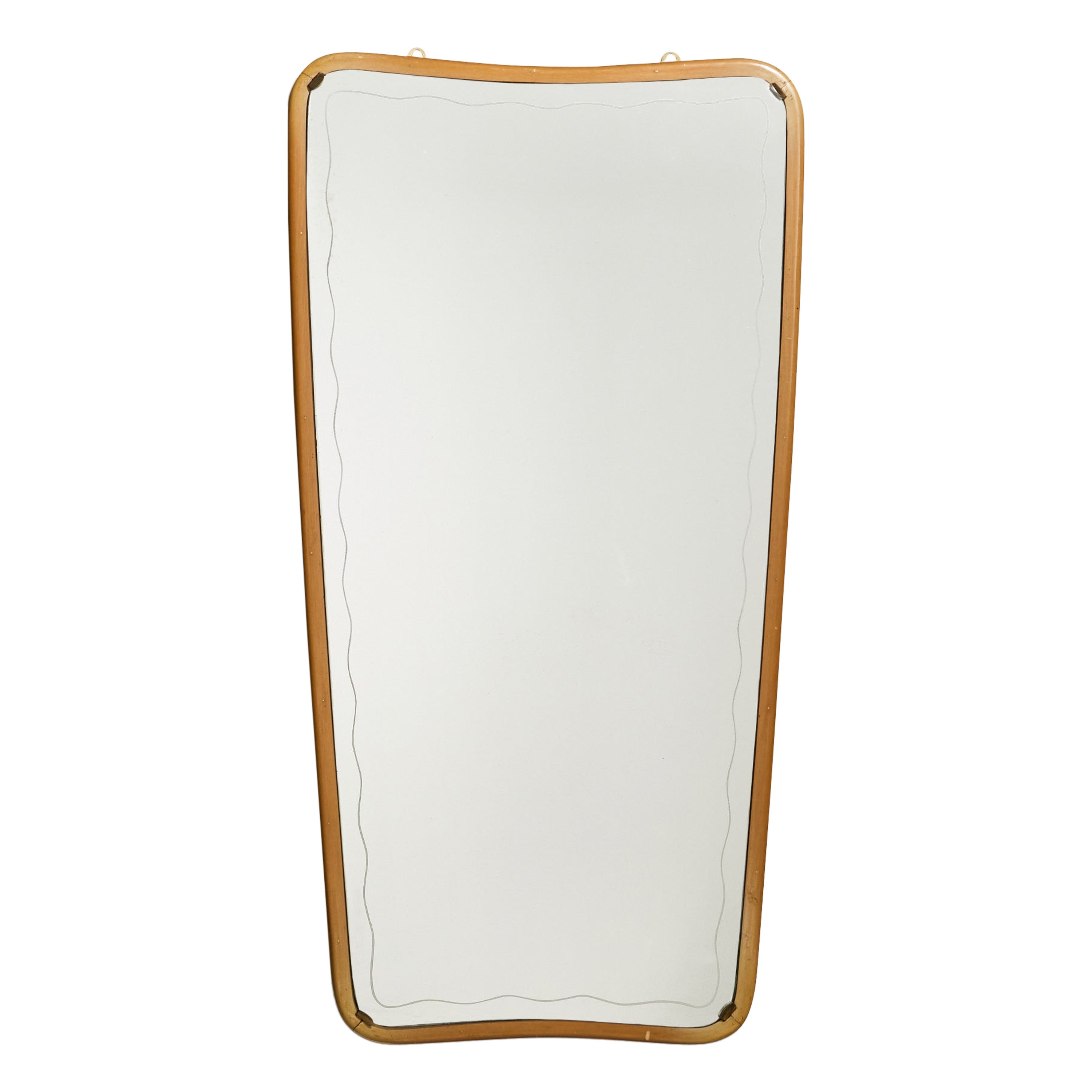 Diseñador Italiano, Espejo de Pared, Madera, Latón, Italia, Década de 1940