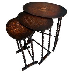 SET 3 Antique English Nesting TABLE BARLEY TWIST Oval Chester City Club 1924