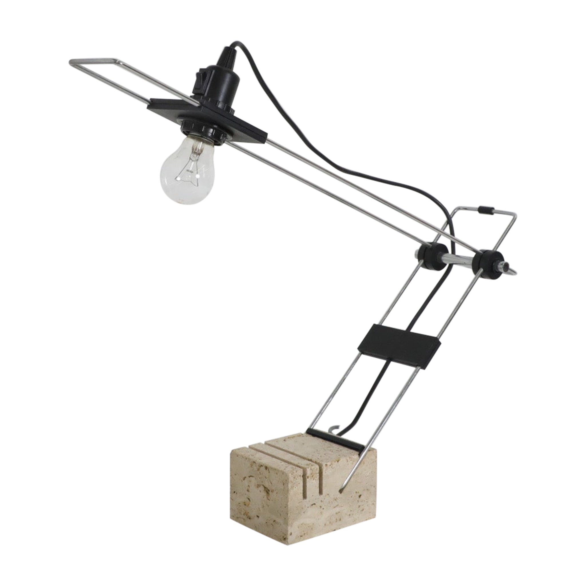 Italienische Tischlampe aus Travertin und Chrom von Fratelli Mannelli, 1970er Jahre