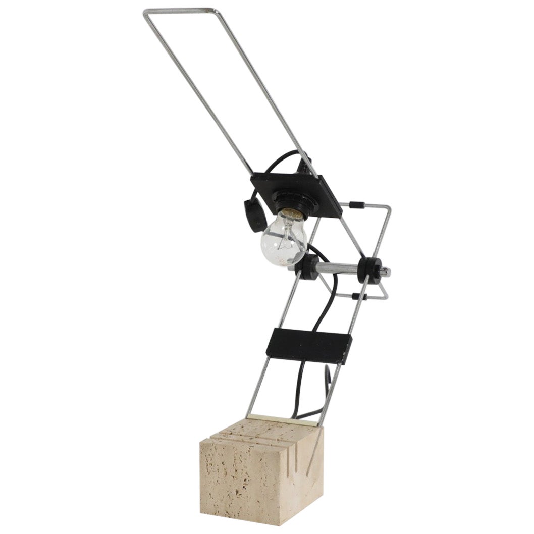 Italienische Tischlampe aus Travertin und Chrom von Fratelli Mannelli, 1970er Jahre im Angebot