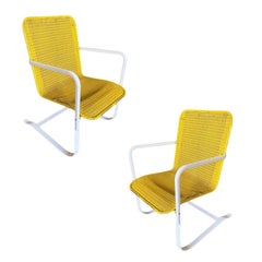 Mid-cenrtury Lloyd Flanders "Loom" Wicker Springer Outdoor Patio Chair, Pair