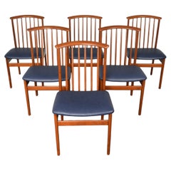 Set of Six Sylve Stenquist Spindle Back Dining Chairs in Teak