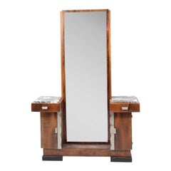 Art Deco Donald Deskey Style Palisander Wood and Marble Vanity w/ Full Mirror