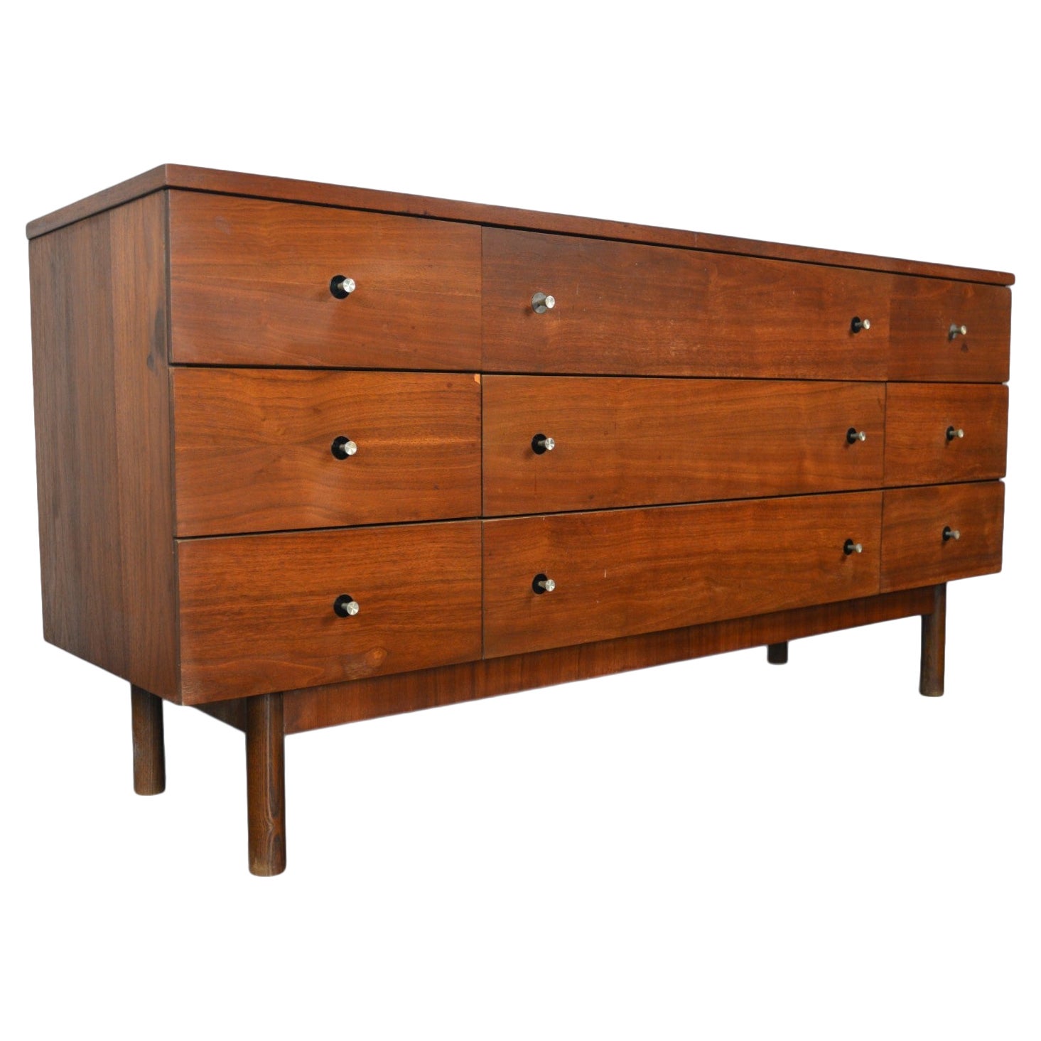 Mid Century Low Nine Drawer in Walnut by Stanley #1