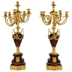 Red Marble with Gilded Bronze Candelabras