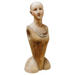 Antique 18th century polychromed pinewood santos figure/procession mannequin/capipote