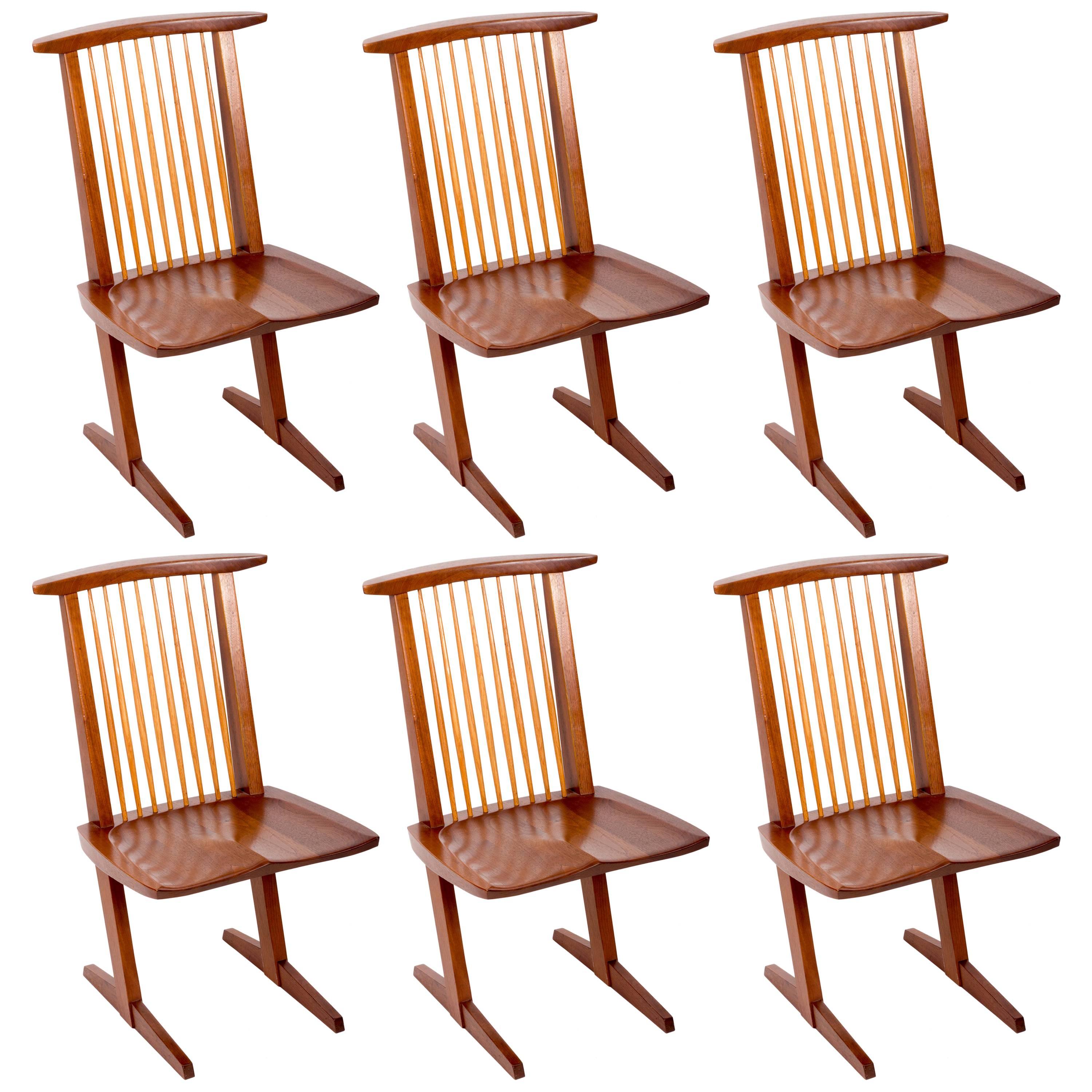 Set of Six Walnut Conoid Chairs by George Nakashima For Sale