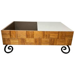 Mid Century Parkett Eiche und Formica Couchtisch
