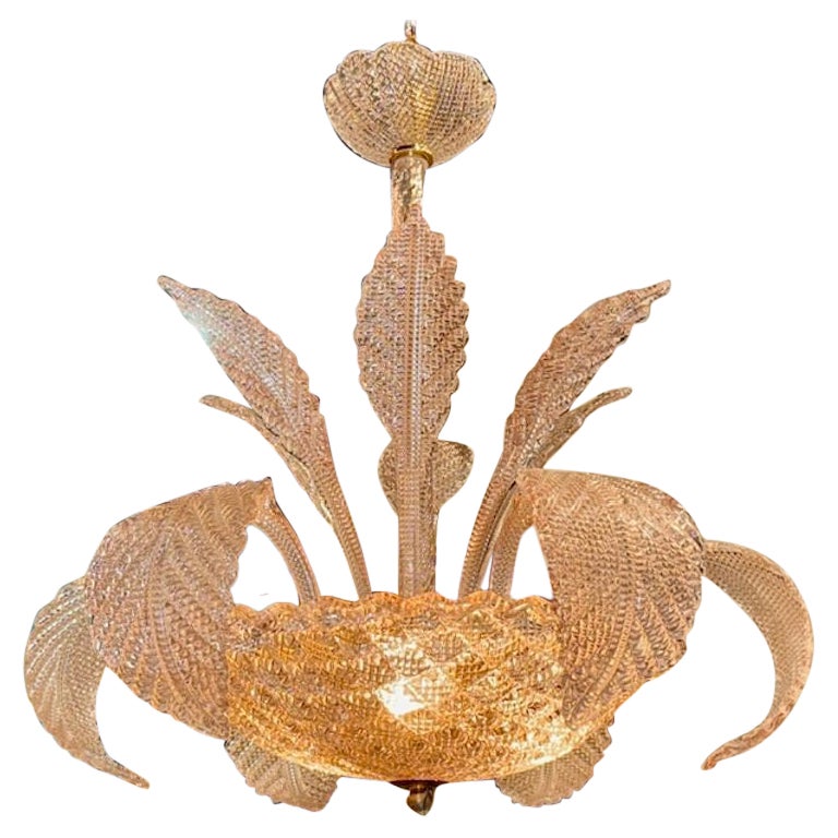 Modern Pink Leaf Form Murano Glass Chandelier