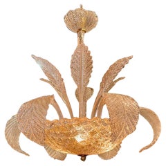 Modern Pink Leaf Form Murano Glass Chandelier