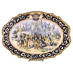 Gran fuente de loza pintada francesa del siglo XIX firmada HB Quimper