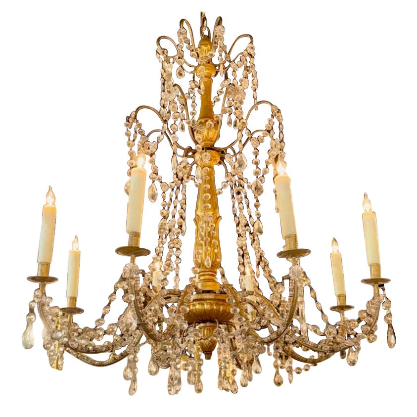 Lampadari in legno dorato e cristallo di Genova del XIX secolo