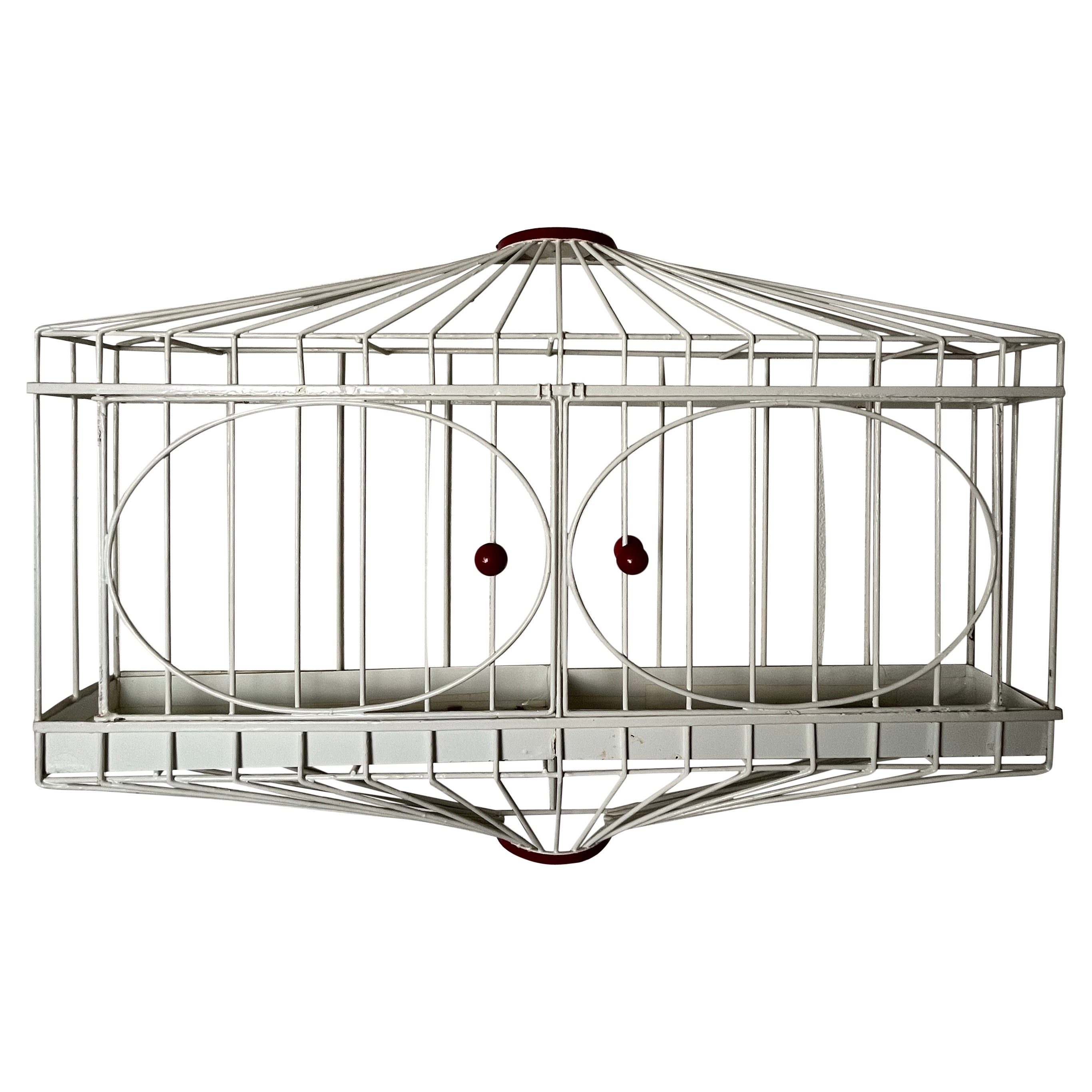Cage à oiseaux murale en fer du milieu du siècle dernier
