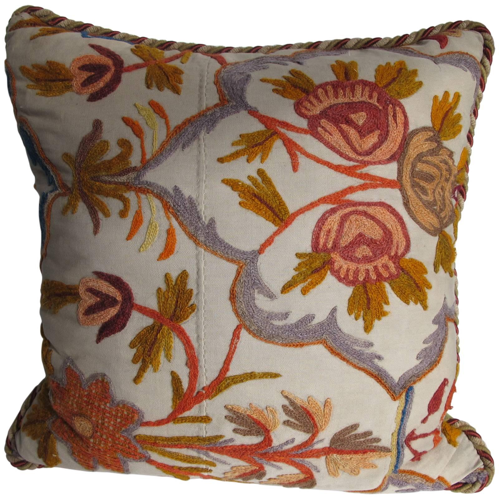 Early 20th Century Crewel Work Pillow by Mary Jane McCarty Design