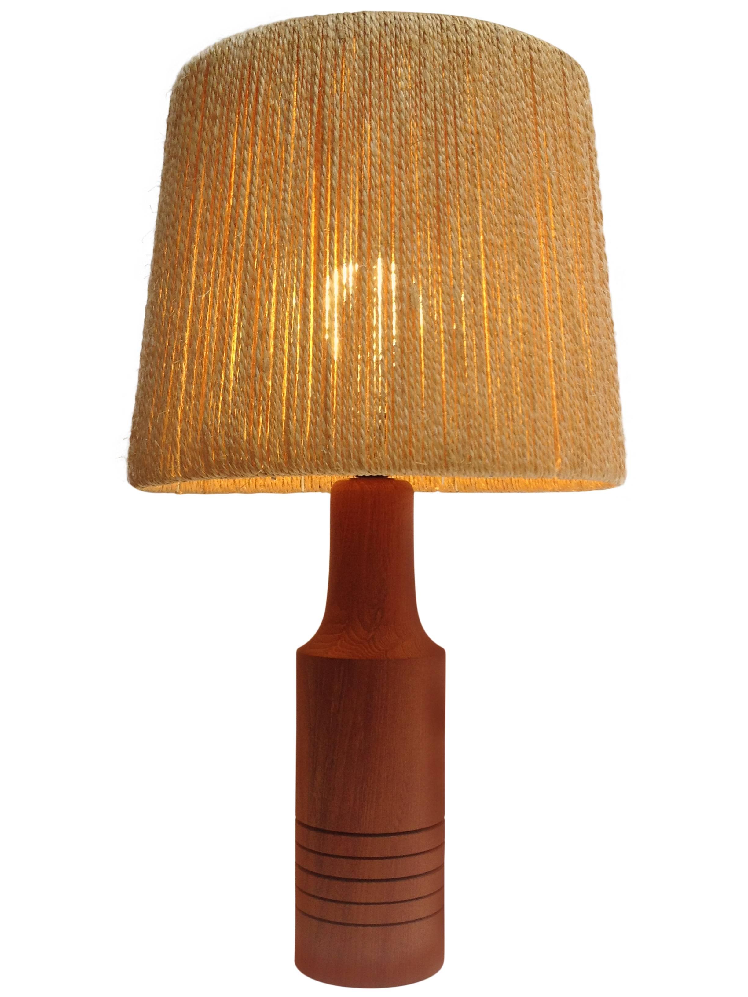 1960s Teak and Rope Table Lamp, Made in Denmark For Sale