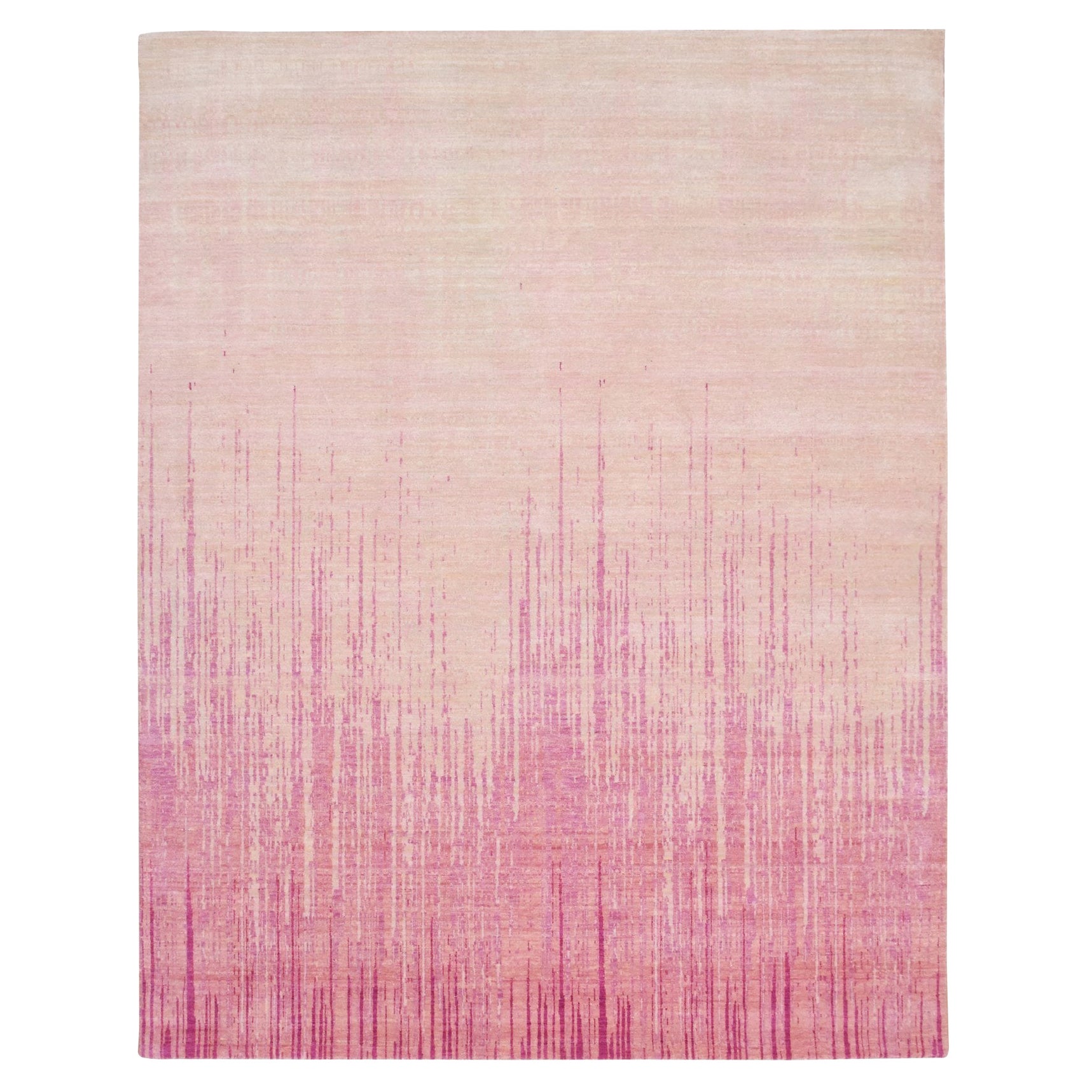 Shades of Pink Vertical Ombre Design Natural Wool Hand Knotted Rug 8'1" x 10'4"