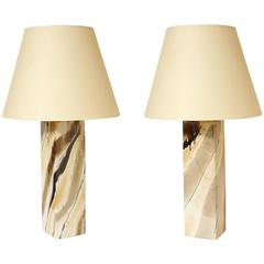 Pair of Faux Marbleized Glazed Ceramic 1970s Table Lamps