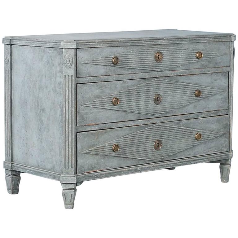Antique Gustavian Original Blue Painted Chest of Drawers, circa 1840s at 1stDibs