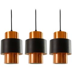 Three Pendant Lights by Jo Hammerborg, Copper Black Metal, 1960s