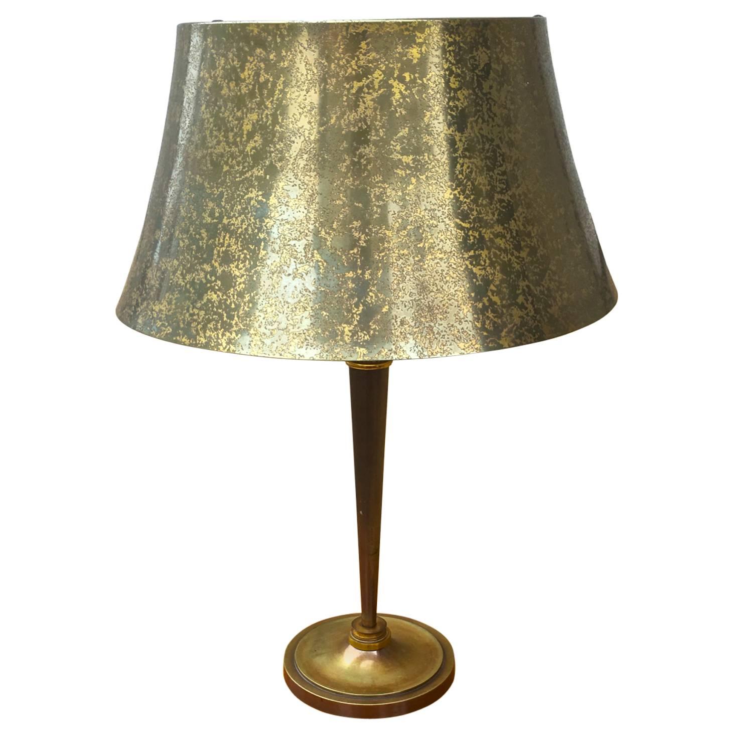Genet Michon Superb Quality Gold Bronze Desk Lamp with Acid Engraved Shade For Sale