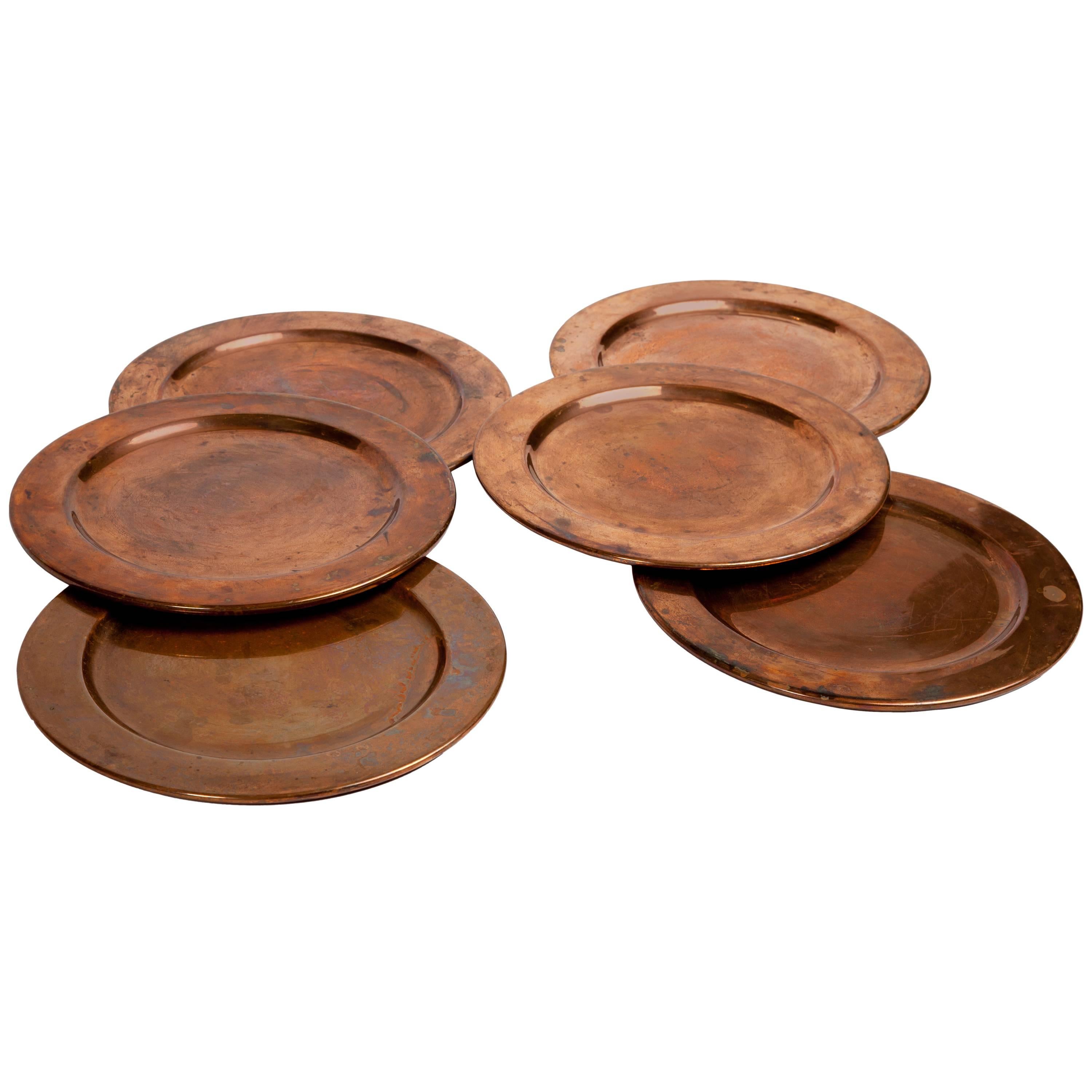 Collection of Six Copper Dinner Plates