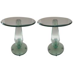 Pair of Art Deco Style Sculptural Glass Side Tables in the school of Danny Lane