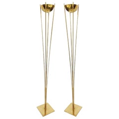 Pair of Custom Brass Torcheres Floor Lamps