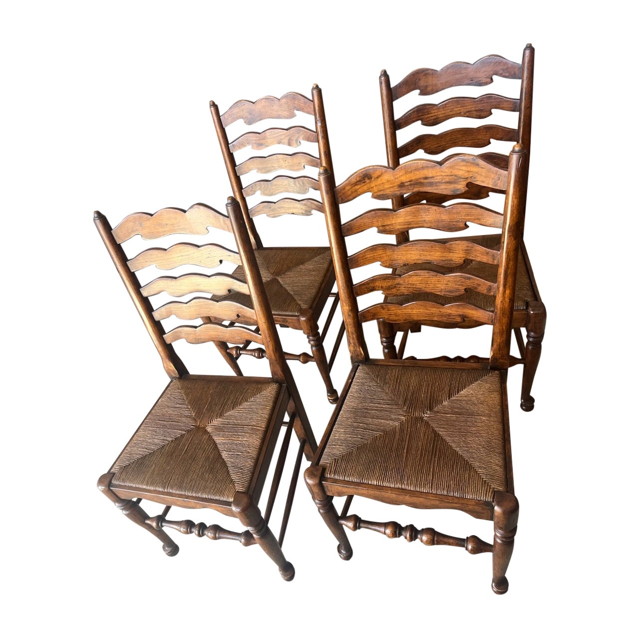 20thc Hand Crafted Ladder back Chairs With Rush Seats