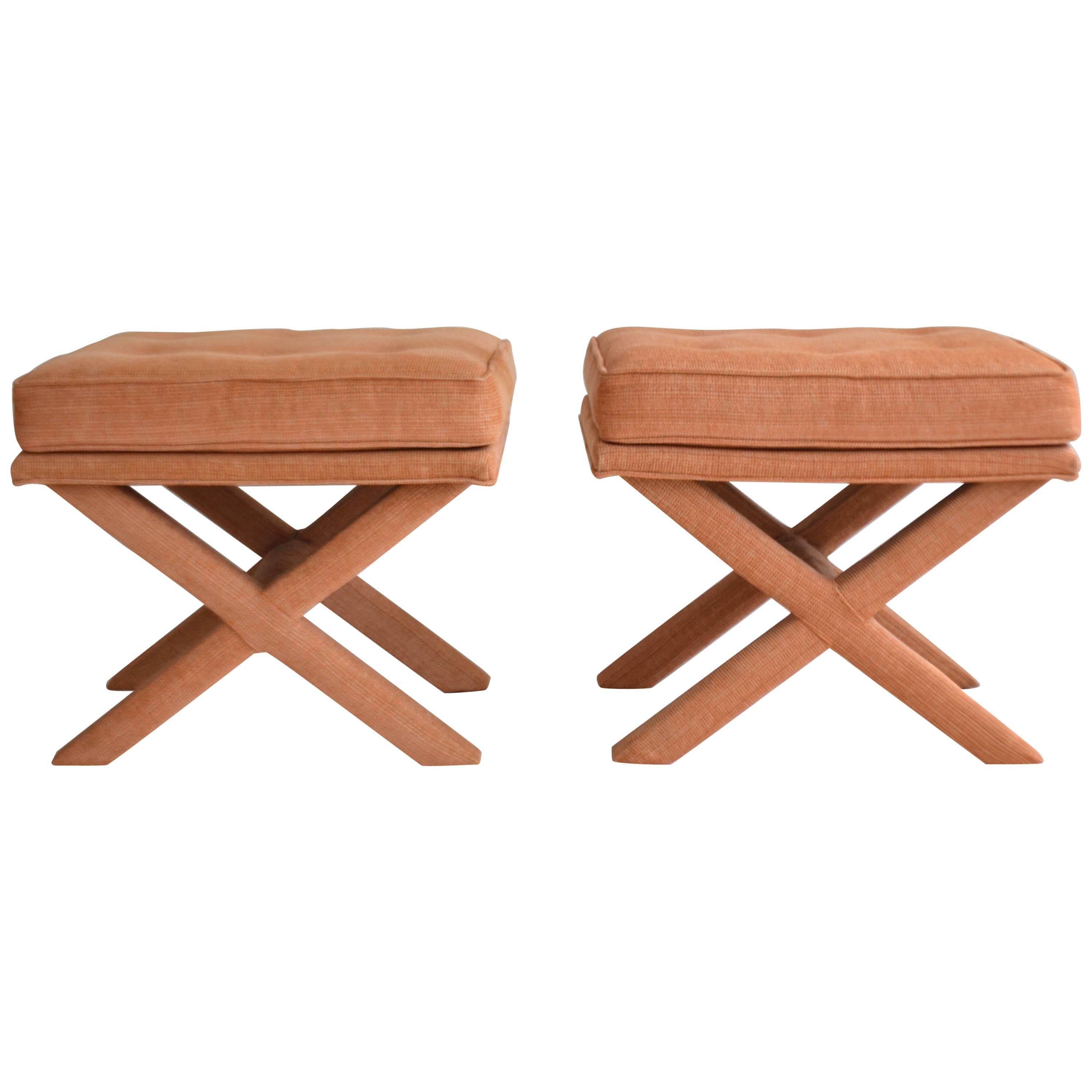 Pair of Mid-Century X-Base Stools/Benches For Sale
